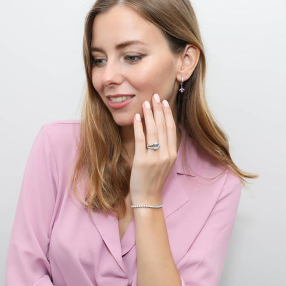 Solitaire Emerald Cut CZ Split Shank Ring in Sterling Silver