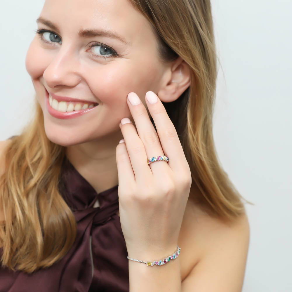 Model wearing Cluster CZ Band in Sterling Silver, 2 of 7