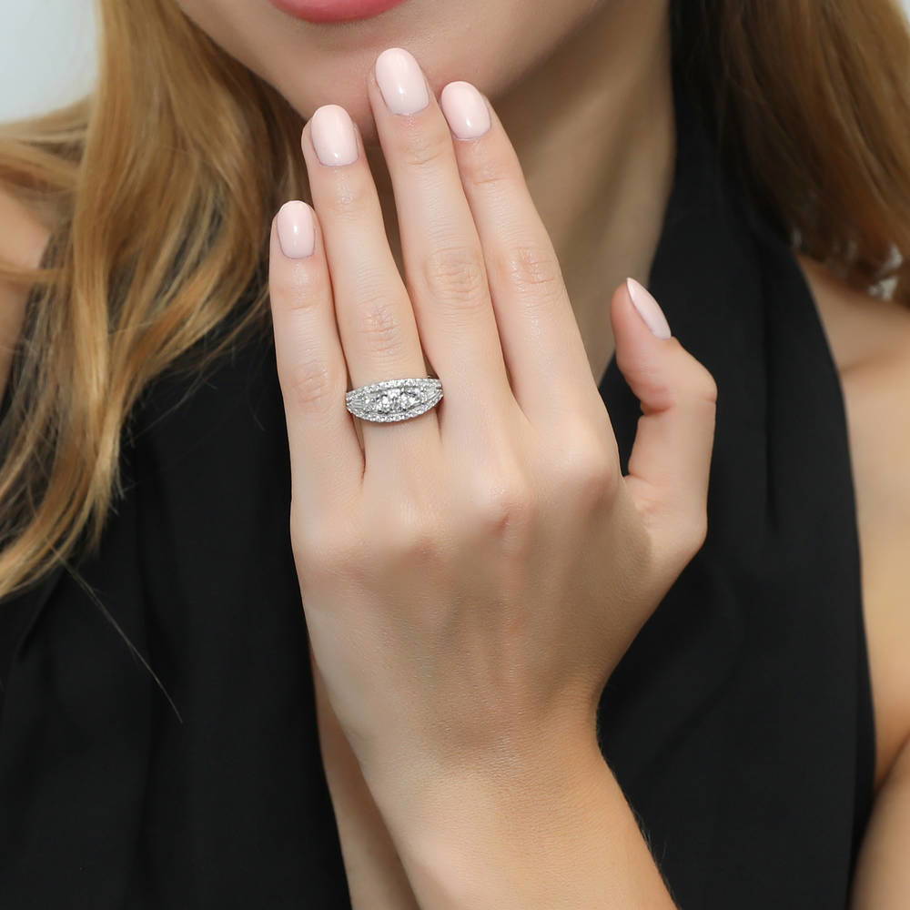 Model wearing Art Deco CZ Ring in Sterling Silver, 2 of 7