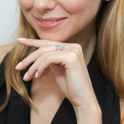 Solitaire Hidden Halo 5.5ct Oval CZ Ring Set in Sterling Silver