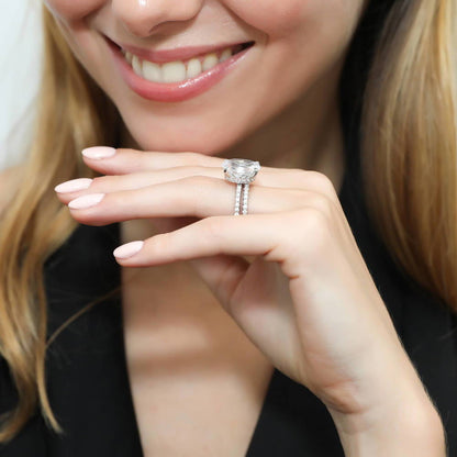 Solitaire Hidden Halo 5.5ct Oval CZ Ring Set in Sterling Silver