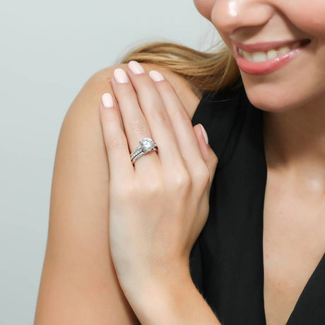 Model Wearing Band, Solitaire with Side Stones Ring