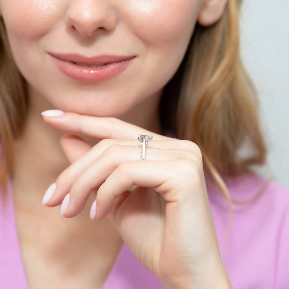 Solitaire Wishbone 0.8ct Pear CZ Ring Set in Sterling Silver