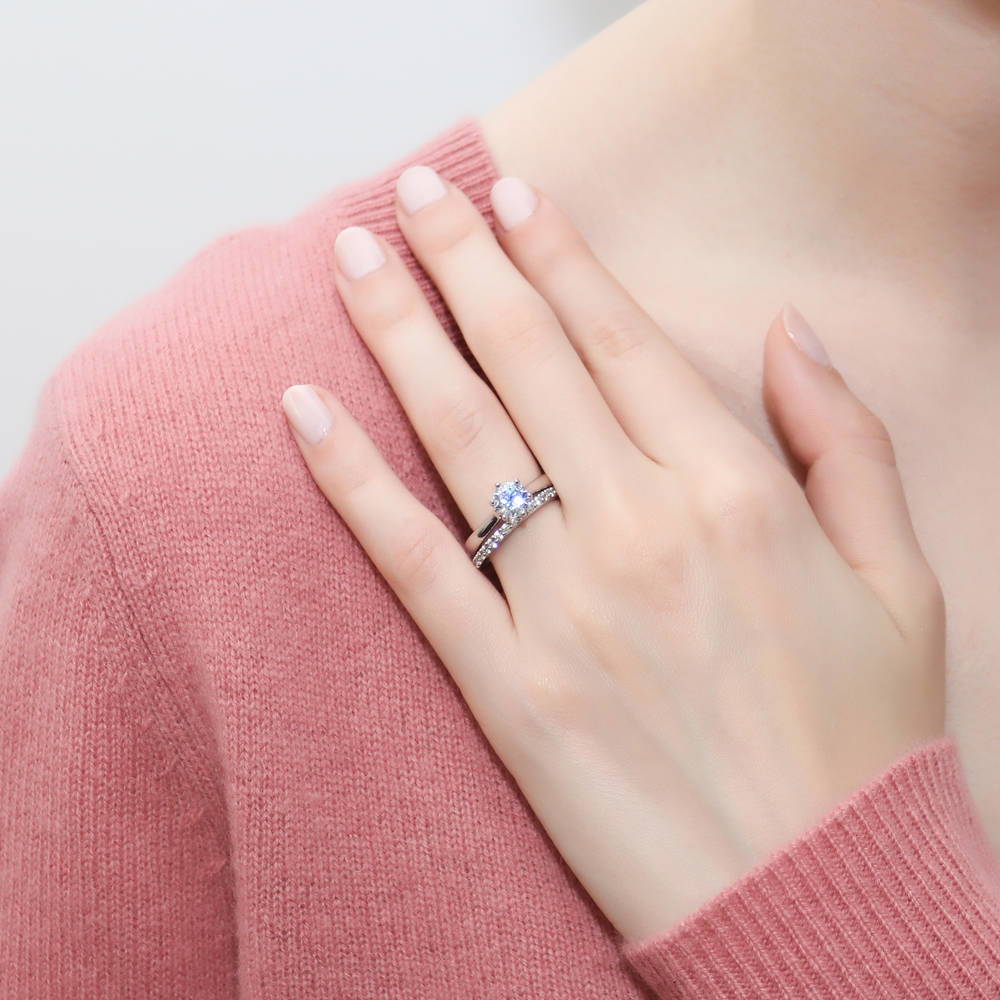 Solitaire 1ct CZ Ring Set in Sterling Silver