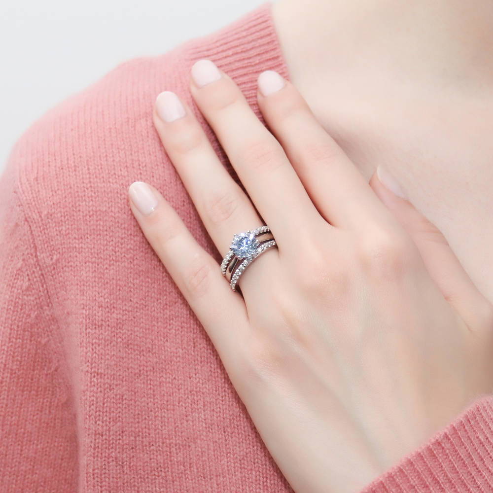 Model wearing Solitaire 2ct CZ Ring Set in Sterling Silver, 2 of 19