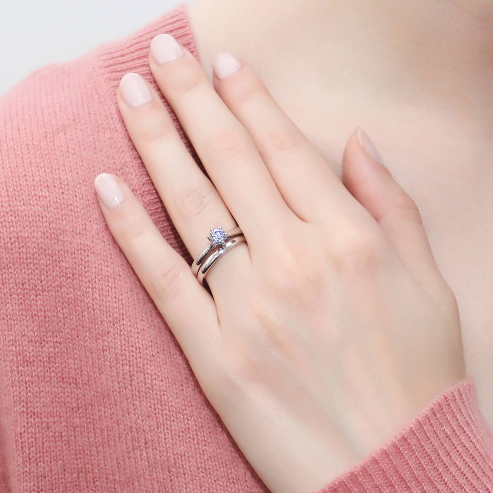 Solitaire 0.45ct CZ Ring Set in Sterling Silver