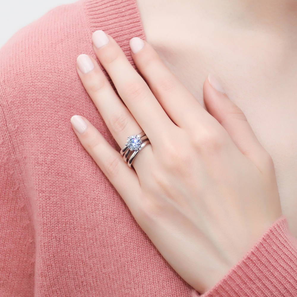 Model wearing Solitaire 2ct CZ Ring Set in Sterling Silver, 2 of 18