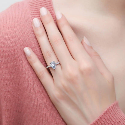 Solitaire Hidden Halo 1.8ct Pear CZ Ring Set in Sterling Silver