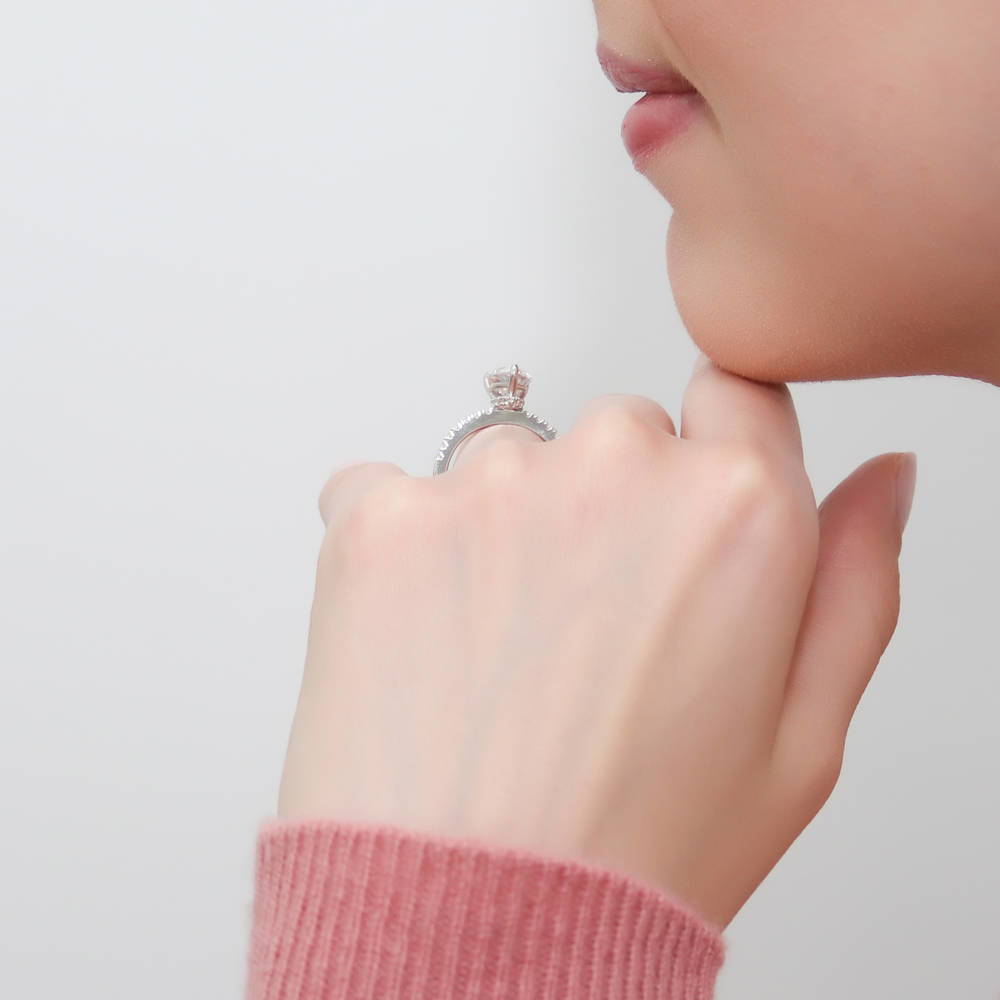 Solitaire Hidden Halo 1.8ct Pear CZ Ring Set in Sterling Silver