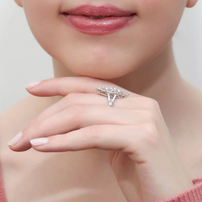 5-Stone Navette Art Deco CZ Split Shank Ring in Sterling Silver