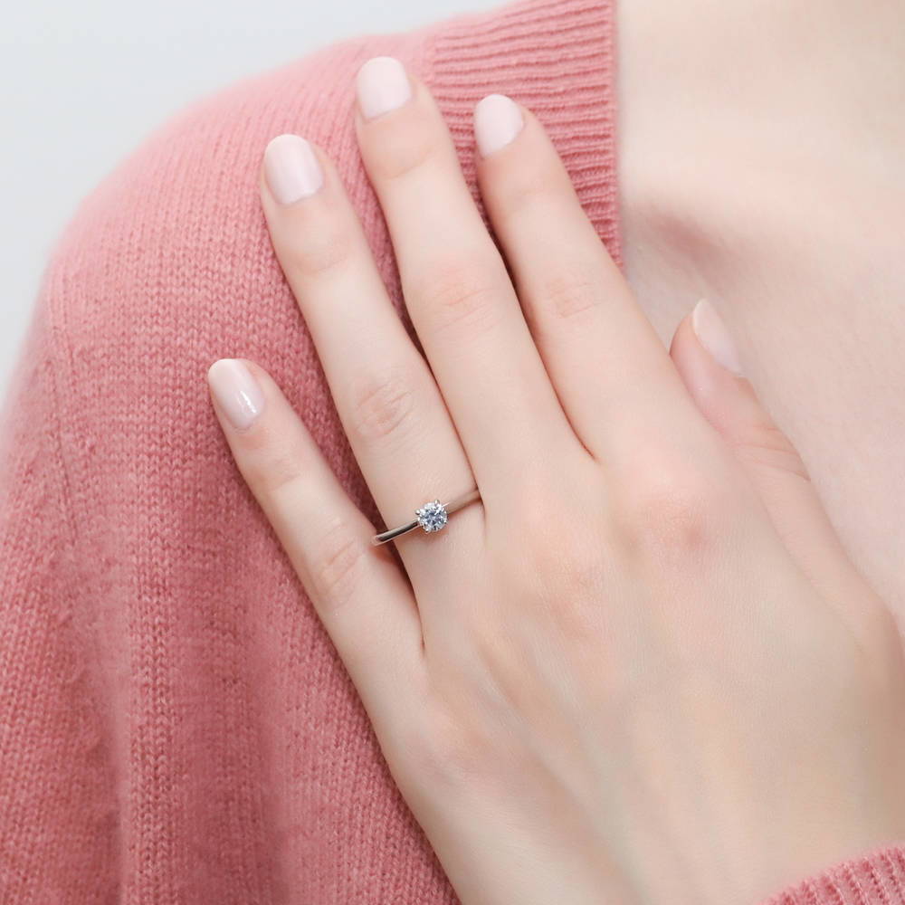 Model wearing Solitaire 0.35ct CZ Ring in Sterling Silver, 2 of 7