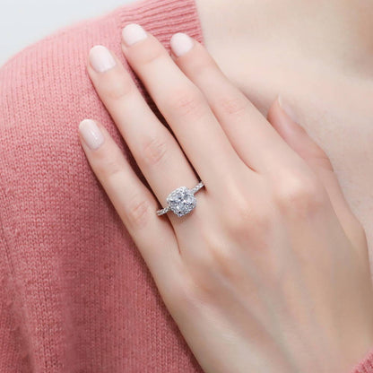 Halo Cushion CZ Ring Set in Sterling Silver