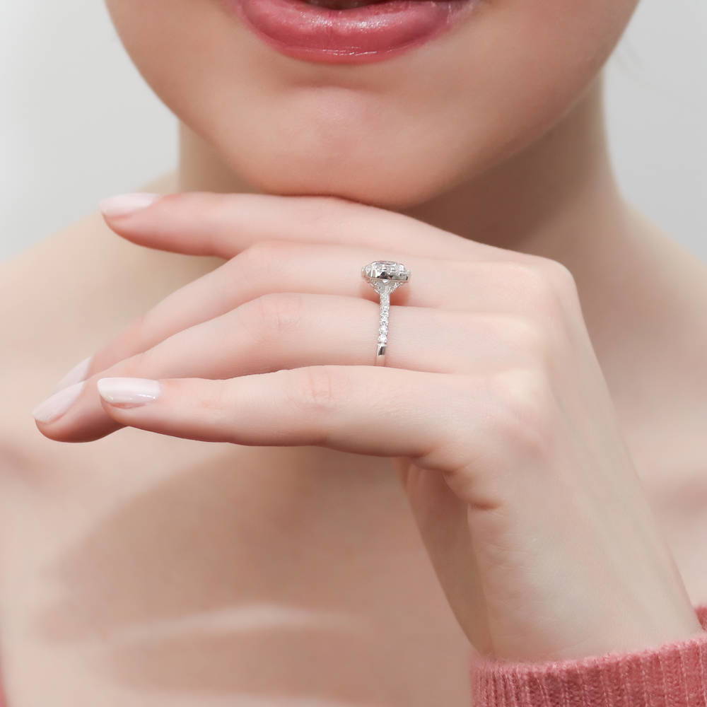 Halo Cushion CZ Ring Set in Sterling Silver