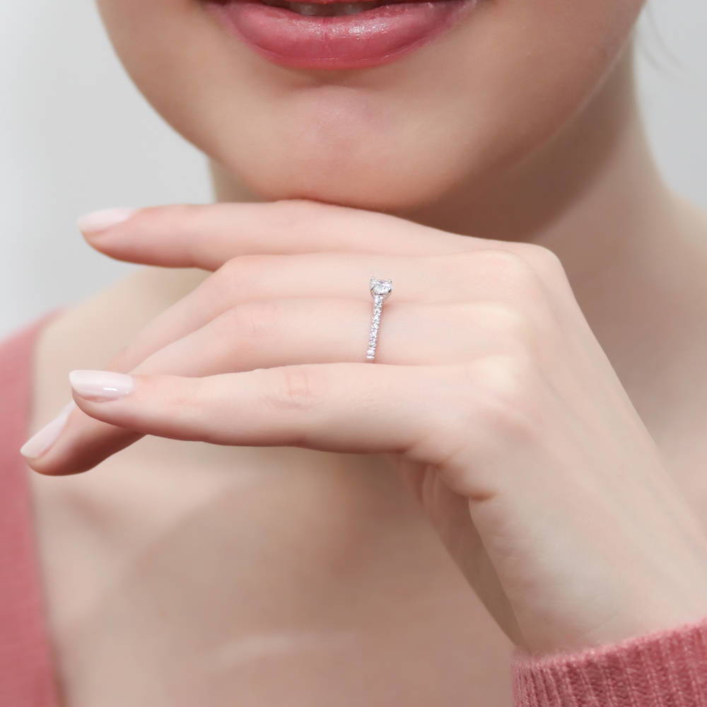 Model wearing Solitaire 0.35ct CZ Ring in Sterling Silver, 6 of 8