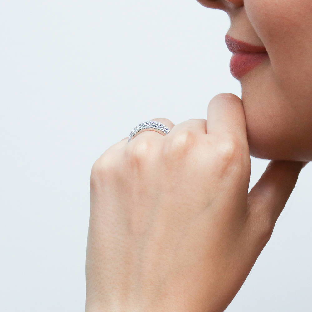 Milgrain Pave Set CZ Eternity Ring in Sterling Silver