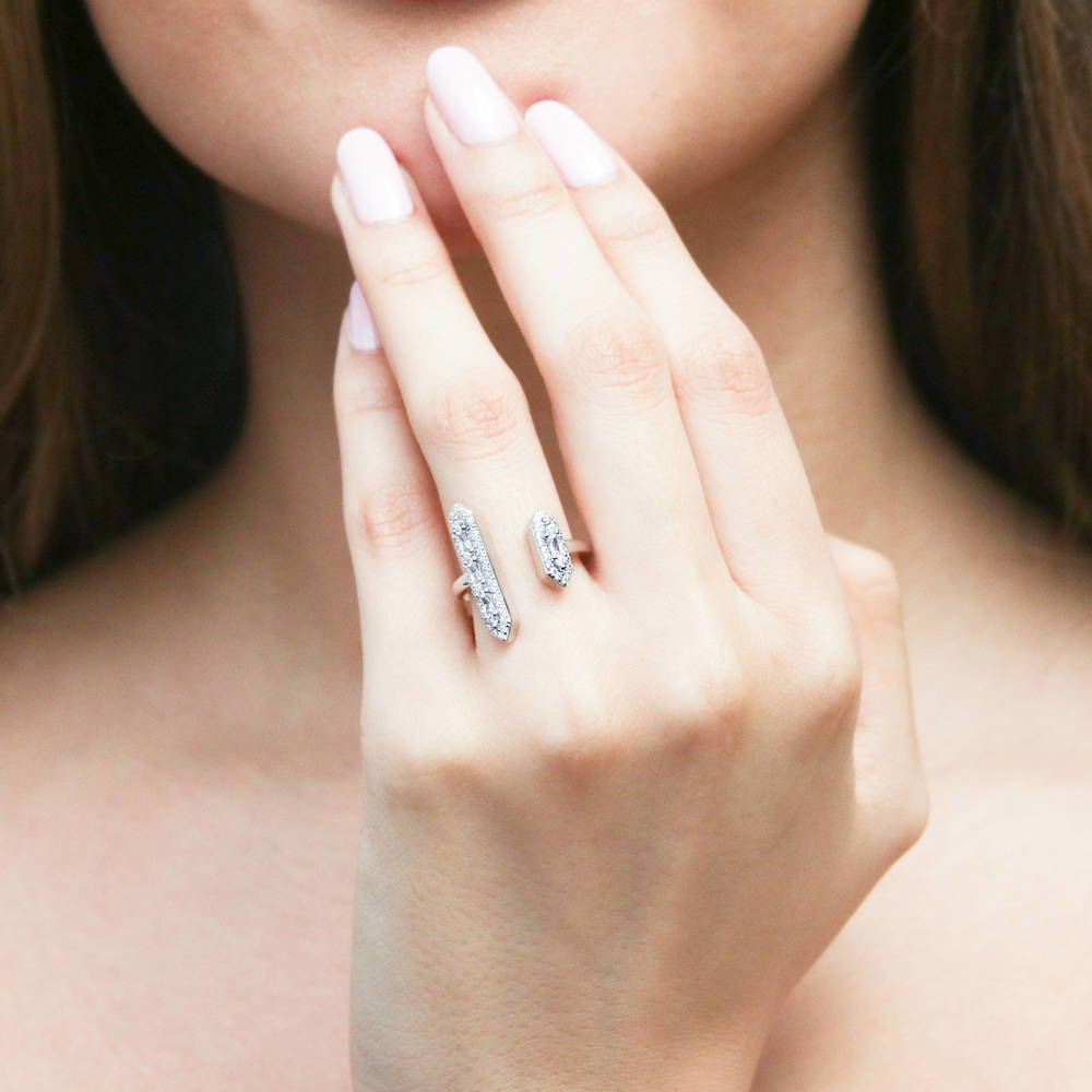 Model wearing Open Bar CZ Ring in Sterling Silver, 2 of 6