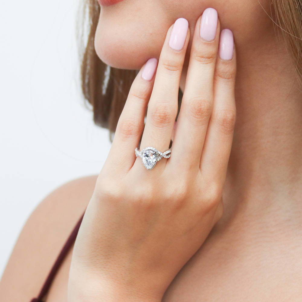 Woven Halo CZ Ring in Sterling Silver