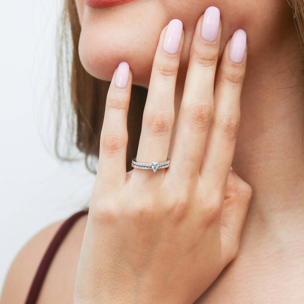 Solitaire 0.3ct Pear CZ Ring in Sterling Silver