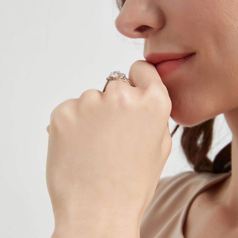 3-Stone 0.8ct CZ Ring Set in Sterling Silver