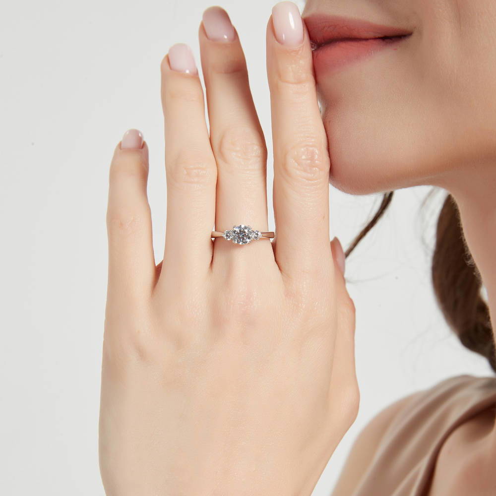 3-Stone 0.8ct CZ Ring Set in Sterling Silver