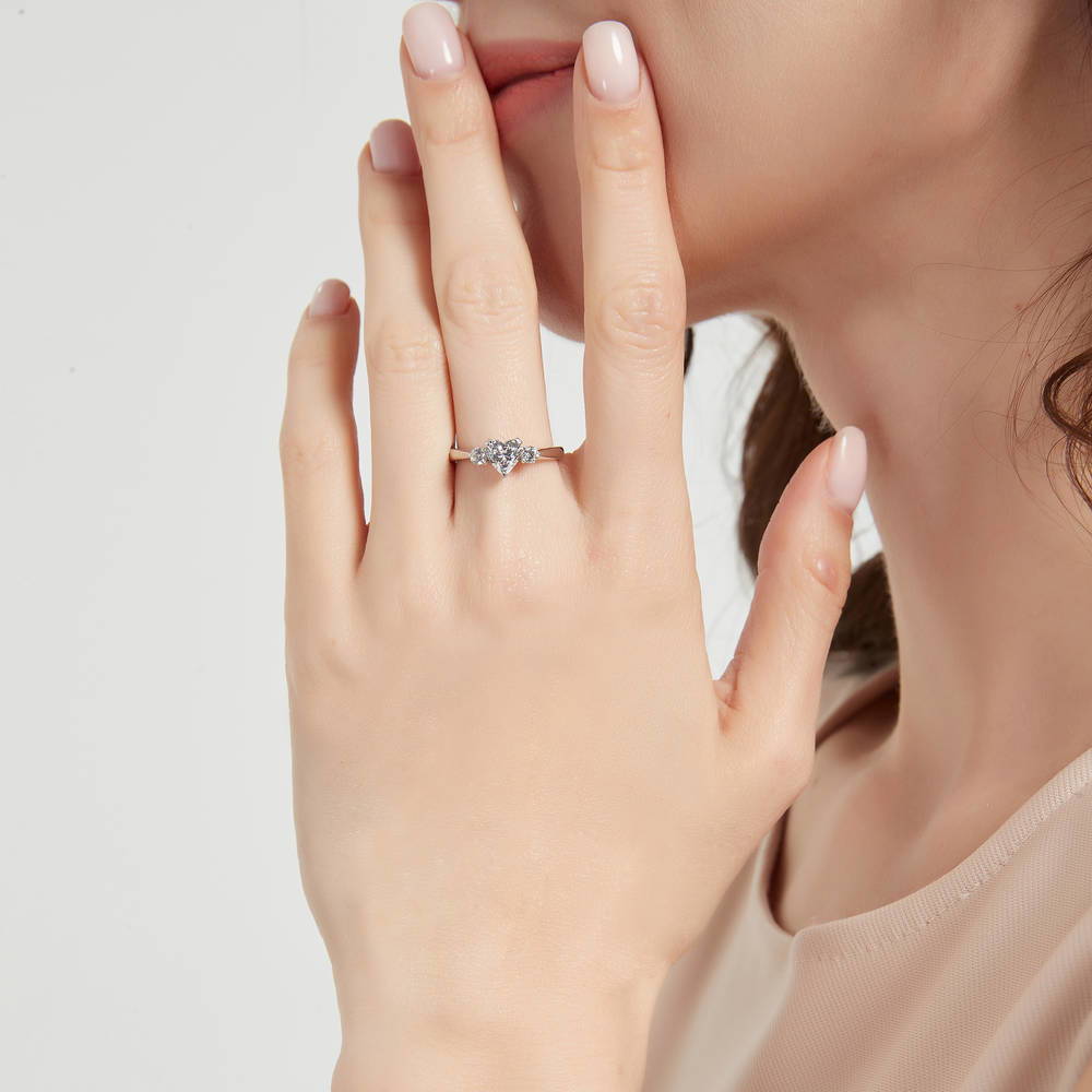 3-Stone Heart 0.7ct Heart CZ Ring Set in Sterling Silver