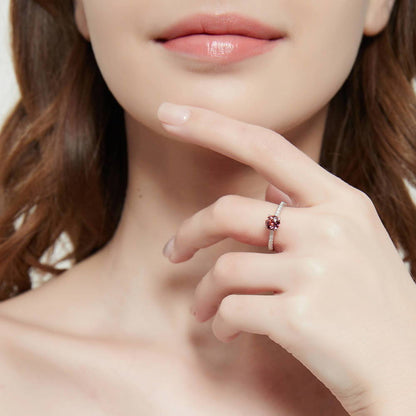 Solitaire Kaleidoscope Red Orange CZ Ring in Sterling Silver