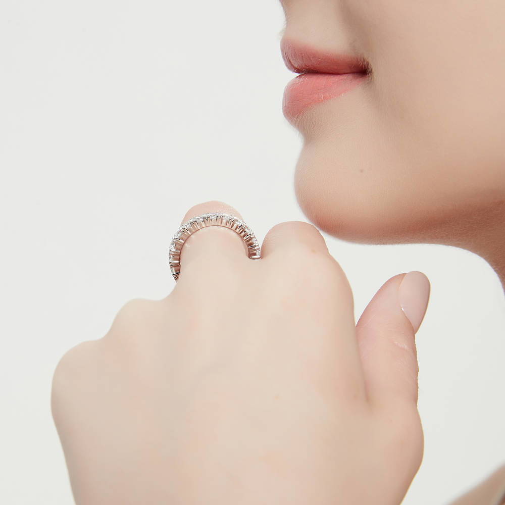 Model wearing CZ Eternity Ring Set in Sterling Silver, 12 of 12