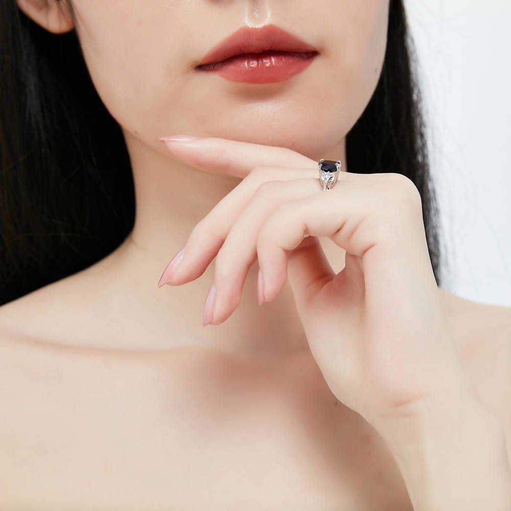 3-Stone Criss Cross Sapphire-Blue CZ Ring Set in Sterling Silver
