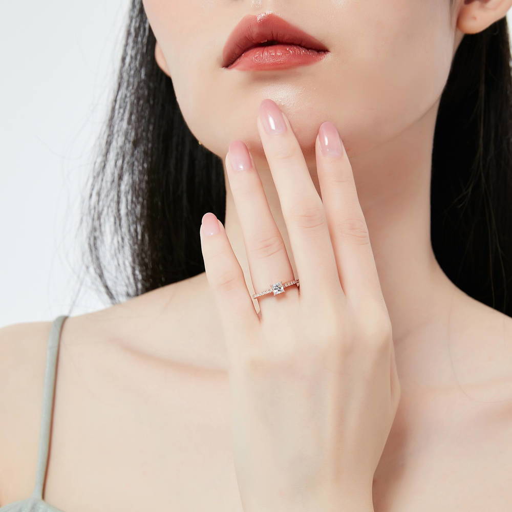 Solitaire Princess CZ Ring in Rose Gold Plated Sterling Silver