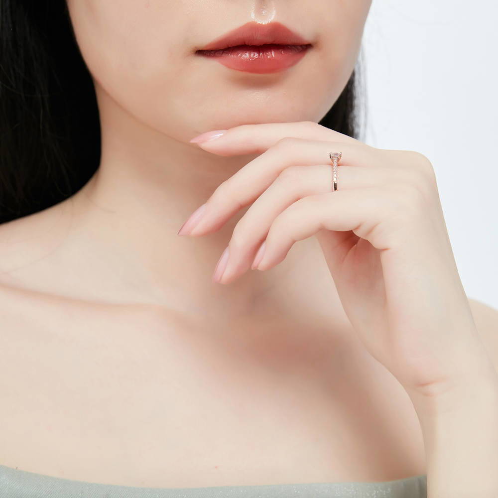 Solitaire Princess CZ Ring in Rose Gold Plated Sterling Silver