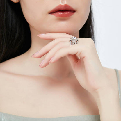 3-Stone Wishbone 1.25ct CZ Ring Set in Sterling Silver