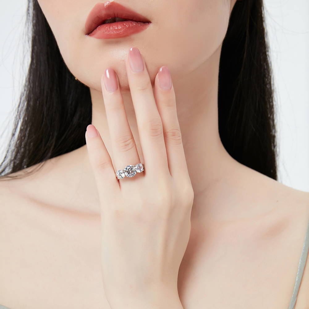 3-Stone Infinity Criss Cross 2ct CZ Ring Set in Sterling Silver