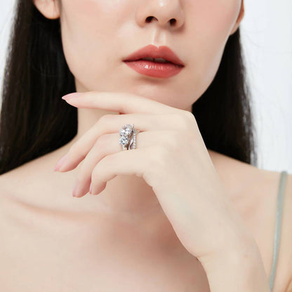 3-Stone Infinity Criss Cross 2ct CZ Ring Set in Sterling Silver