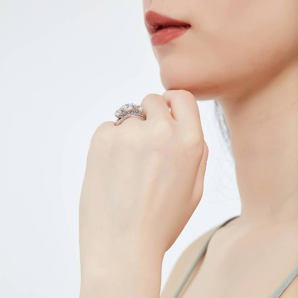 3-Stone Infinity Criss Cross 2ct CZ Ring Set in Sterling Silver