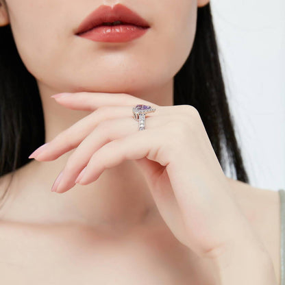 Halo Heart Purple Heart CZ Ring in Sterling Silver