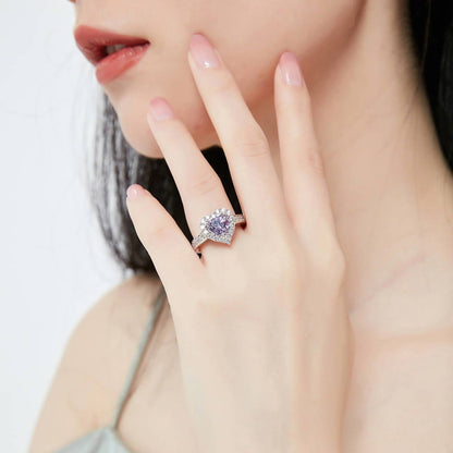 Halo Heart Purple Heart CZ Ring in Sterling Silver