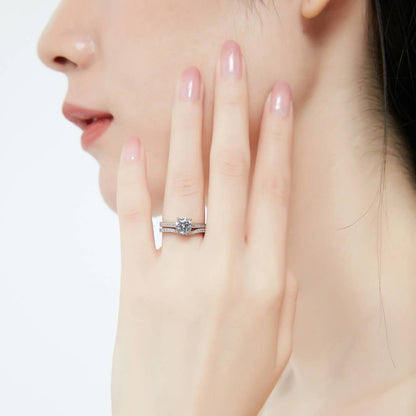 Solitaire Wishbone 1ct CZ Ring Set in Sterling Silver