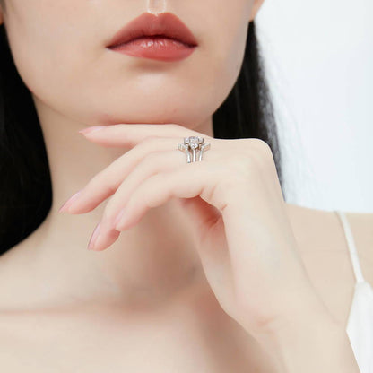 3-Stone Wishbone 7-Stone 2ct CZ Ring Set in Sterling Silver