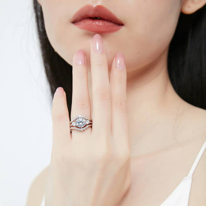 3-Stone Wishbone 7-Stone 2ct CZ Ring Set in Sterling Silver