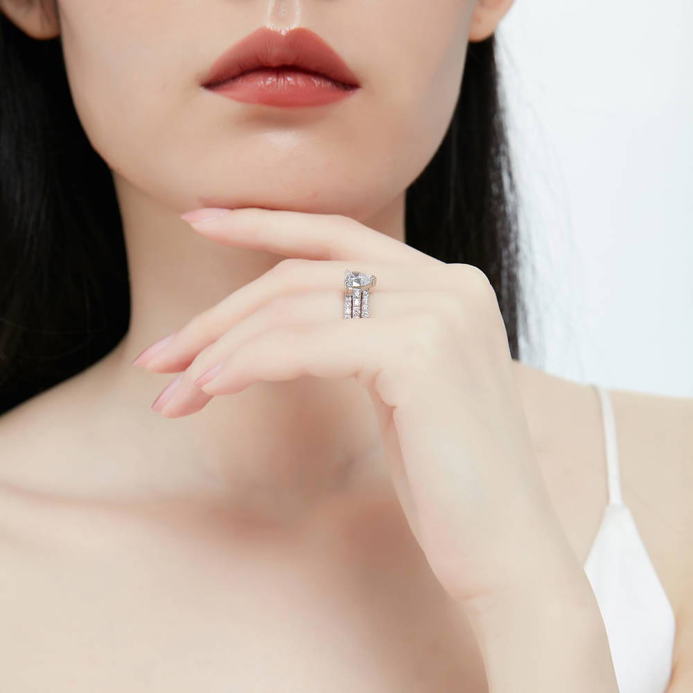 Model wearing Solitaire Heart 1.7ct Heart CZ Ring in Sterling Silver, 16 of 18