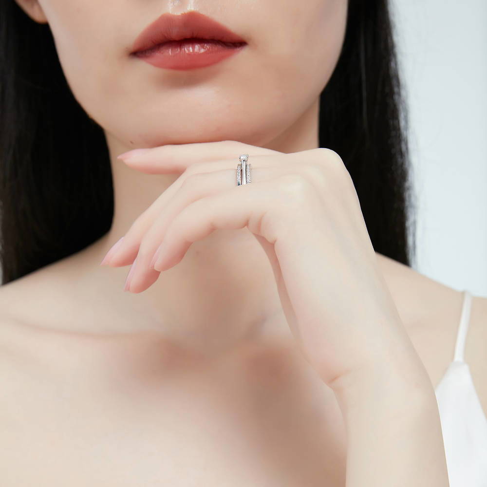 Solitaire East-West 0.3ct Emerald Cut CZ Ring in Sterling Silver