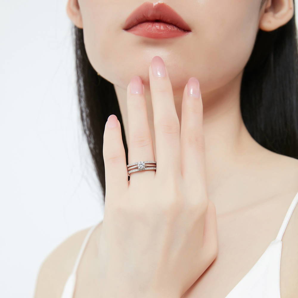 Model wearing Solitaire 0.35ct CZ Ring in Sterling Silver, 10 of 12