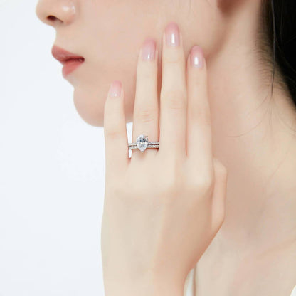 Solitaire Hidden Halo 1.8ct Pear CZ Ring Set in Sterling Silver