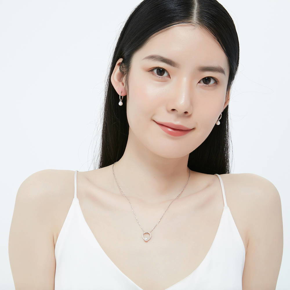 Solitaire Imitation Pearl Earrings in Sterling Silver