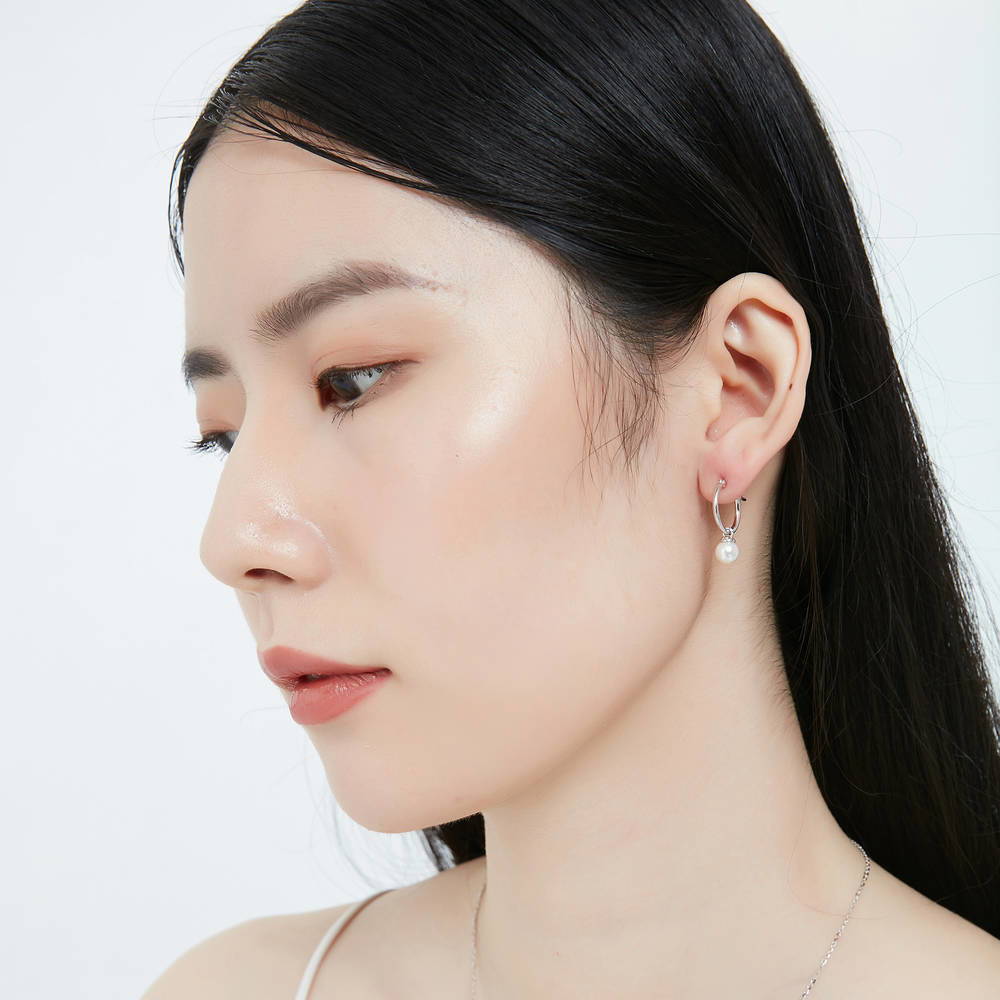 Solitaire Imitation Pearl Earrings in Sterling Silver
