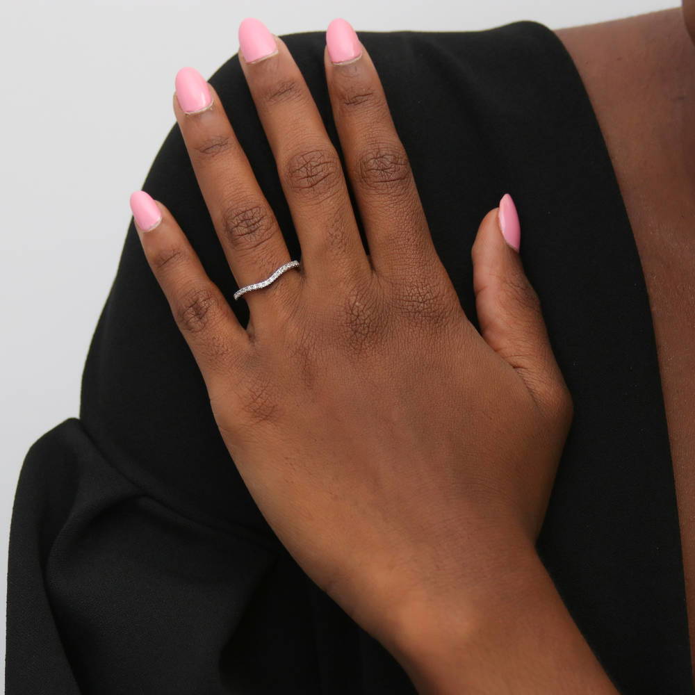 Wishbone CZ Eternity Ring in Sterling Silver