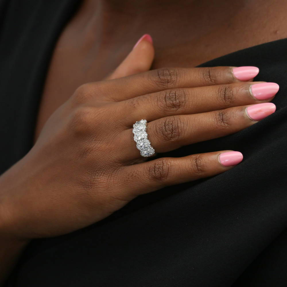 Model wearing 5-Stone CZ Band in Sterling Silver, 2 of 9