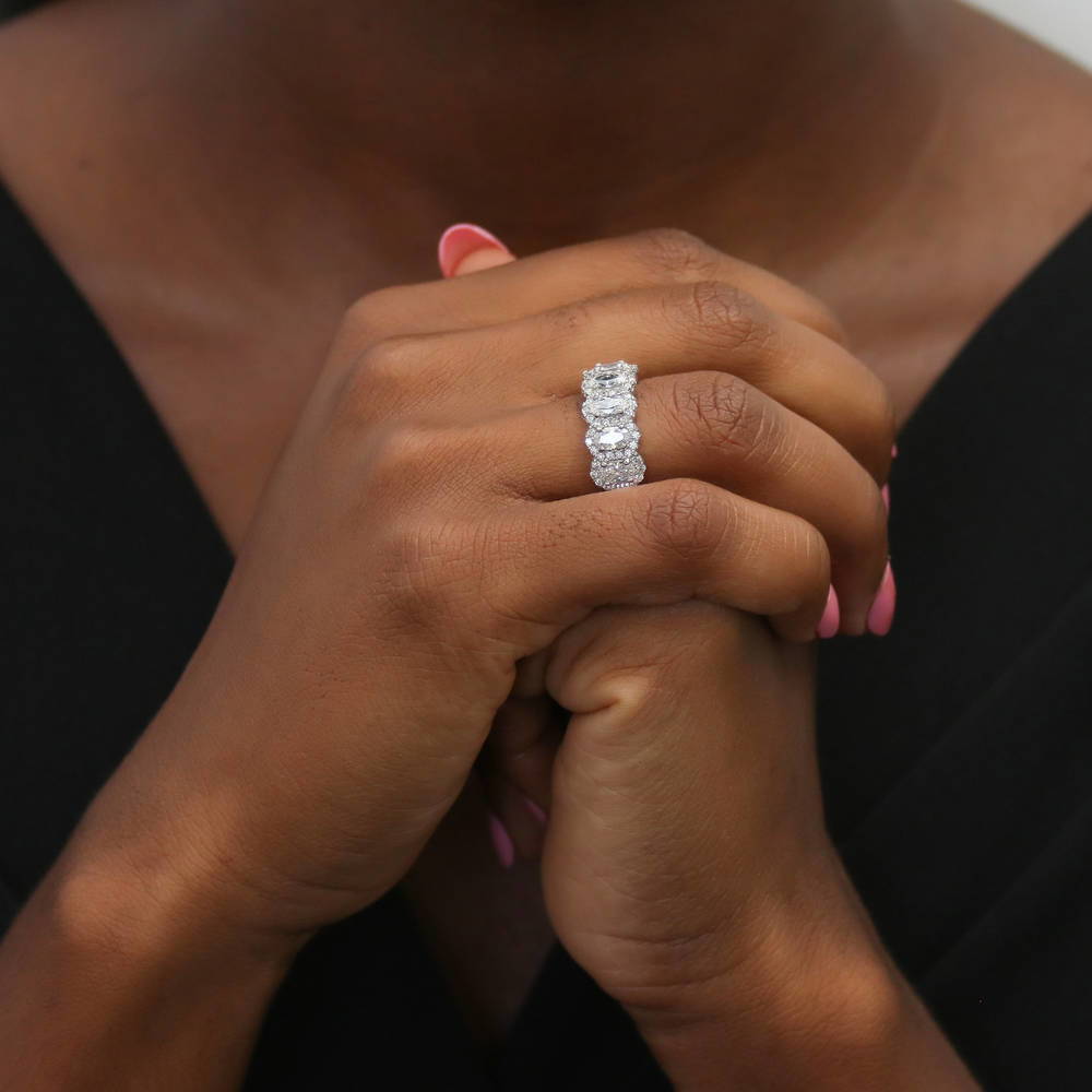 Model wearing 5-Stone CZ Band in Sterling Silver, 7 of 9