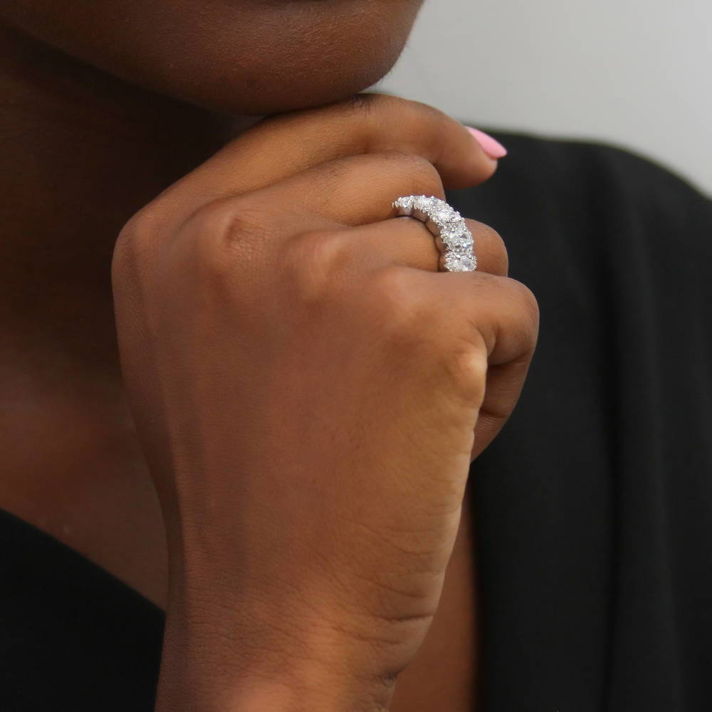 Model wearing 5-Stone CZ Band in Sterling Silver, 6 of 9