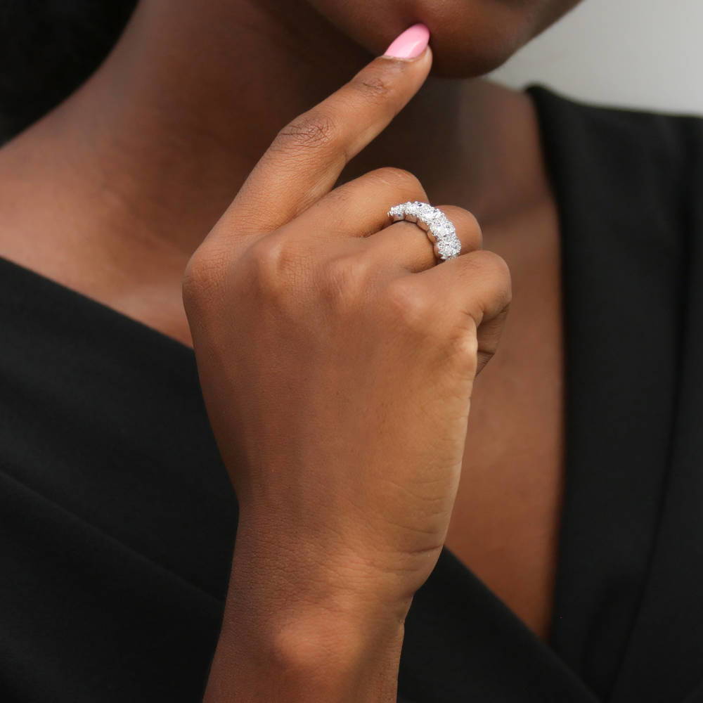 Model wearing 5-Stone CZ Band in Sterling Silver, 3 of 9